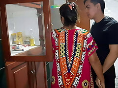 My step-mother gives me a blowjob in the kitchen