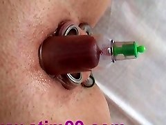 Pumping Joy Button Strapped Bondage Pumped to Piercing Nipples