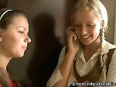Perverted aged lesbian slut lured two young babes.
