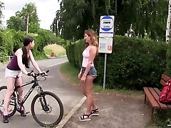 Svelte truly horny Lexi Rain turns bike joy into lesbian sex outdoors