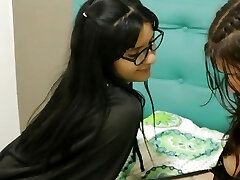 I go to a costume party but my stepmom heats up my pussy and convinces me to stay and fuck her.