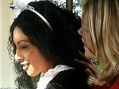 Horny maid wants to play with a blonde girl's amazing mounds