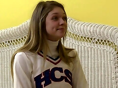 Uniform-clad lesbian teenager with small funbags getting her pussy licked