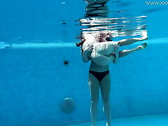 杰西卡和Lindsay赤裸裸的游泳在游泳池