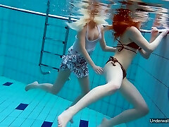 Zealous Katrin Bulbul enjoys underwater nude swimming with steamy girl