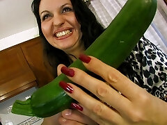 Chubby mature slams everything in her ass and pussy