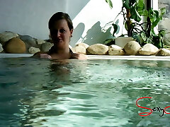 Milf gives blowjob in a public spa