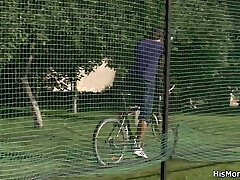 His very old mother teaching teen toying His very old mother teaching teen toying