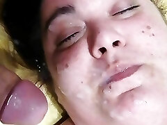 Bbw wooly wife facialized while she's masturbating herself