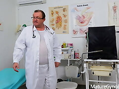 Surprised mature Jessica Red examined and made to cum by freaky medic
