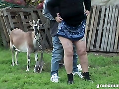 Mature blonde granny pummeled outdoors after doing her chores