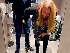 British porn star flashes fan in the cinema and lets him fuck her in the disabled toilets