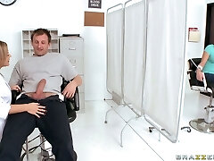 Horny blonde nurse Bree Olson gets cunnilingus from patient