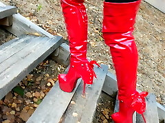Step by step Lady L red footwear extreme high heels.