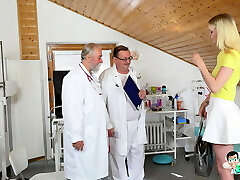 20-year-old sexy blonde girl Ariela Donovan gets her aroused pussy examined by 2 old gynecologists 20-year-old sexy blonde girl Ariela Donovan gets her aroused pussy examined by 2 old gynecologists
