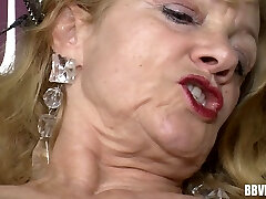 Mature German amateur with monstrous mounds joins a kinky couple for a blazing threesome