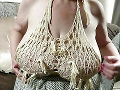 Mature Sally's huge knockers in a skimpy top which leaves nothing to the imagination