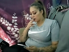 Sexy Gigantic Tit Latina Smokes and Sucks Dick with Funny Facial