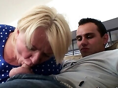 He helps blonde grandma He helps blonde grandma