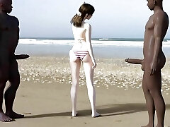 White Woman Gets Blacked On The Beach By 2 Bbcs