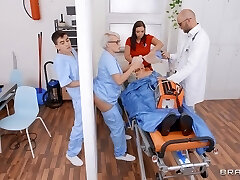 Buxom mature nurse Angel Wicky ass pummeled by her patient in the hospital