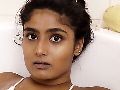 Fabulous hairy babe masturbates in milk bath