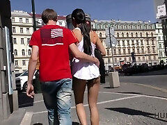 Glamorous brunette gets fucked in front of her lewd boyfriend