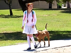 Redhead hotty goes outdoors only to play around with her private parts Redhead hotty goes outdoors only to play around with her private parts