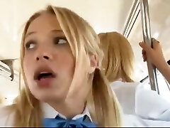 Blonde student accidentally touched gets willingly fucked by shy Asian man on college bus