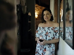 Two desperate housewives enjoy fucking each others pussies with strap on dildo