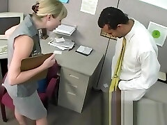 Bossy blonde office super-bitch dominates and humiliates workers