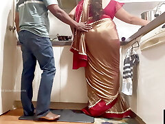 Indian Couple Romance in the Kitchen - Saree Sex - Saree lifted up and Booty Smacked