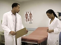 Black nurse in uniform Kira Noir gets intimate with super hot blooded doctor