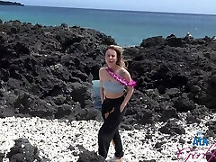 Mouth-watering chick Summer Vixen walks on the beach with her boyfriend