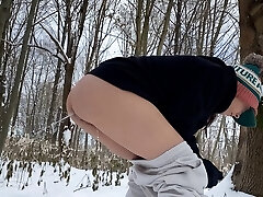 He peeing inside my young ass in the woods on snow