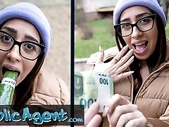 Public Agent Ale Danger demonstrating how far she can deepthroat a gigantic ginormous cock