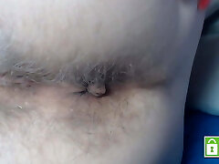 Playing and fingerblasting super hairy asshole, extreme close up