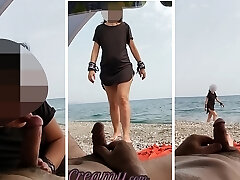 Man Meat flash - A girl caught me jerking off in public beach and help me jism - MissCreamy