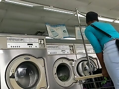 Laundromat Creep Shots Two sluts with round donks and no bra