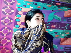 Wonderful bride in Banarasi saree had a lot of joy in the sex room.