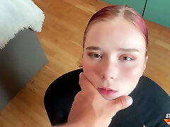 Stud fucks obedient redhead in face and pussy