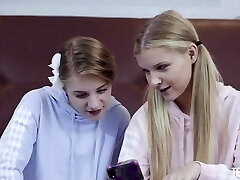 Naked pretty ladies flash their asses while humping doggy fairly hard