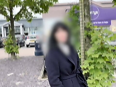 Street interview. Real stranger girl answers personal questions and gets tricked into onanism on camera