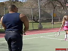 Sporty 18yo blond Girl pick up at the tennis court
