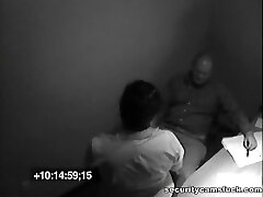 Yam-sized brunette girl gives a hard blowjob to her boss