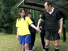 Japanese soccer teen gangbanged on the football field