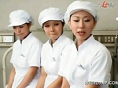 Asian nurses slurping jizz out of loaded shafts in group