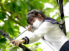 Japanese Student Girl Inspect of Archery Class