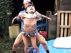 Cockblowing chinese outdoors in threeway fucked