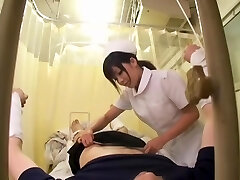 Asian nurse deep throats a dick and rides it in horny voyeur video